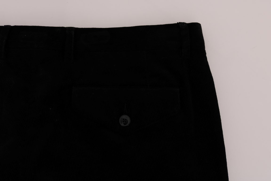 Black Cotton Corduroy Capri Pants