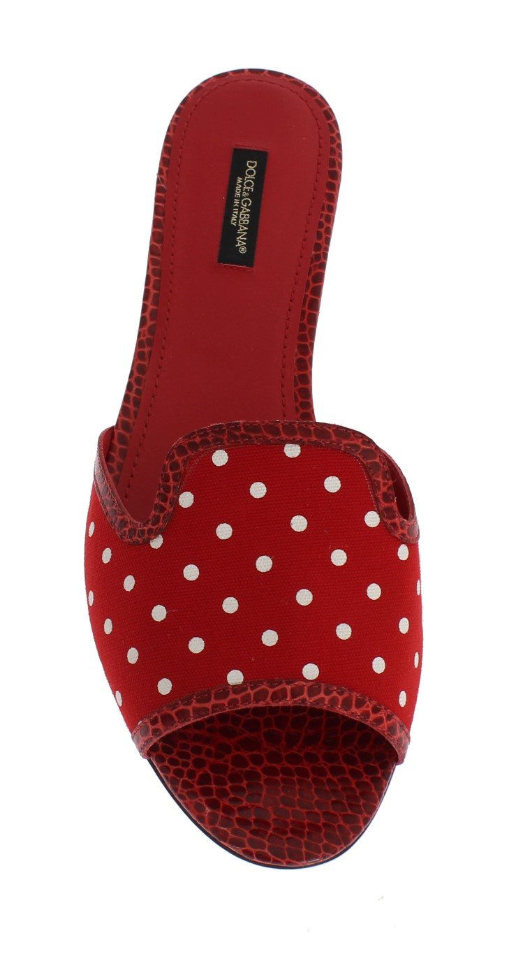 Red Cotton Crocodile Flat Sandals
