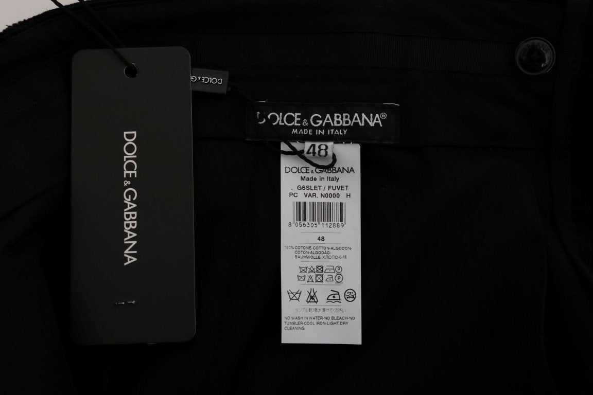 Black Cotton Corduroy Capri Pants