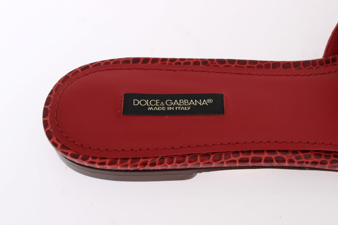 Red Cotton Crocodile Flat Sandals