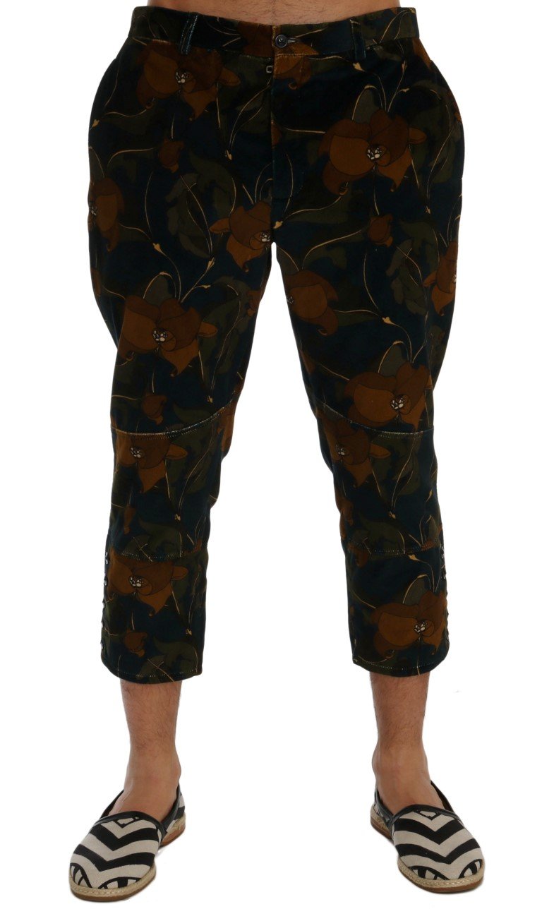 Blue Floral Print Capri Pants