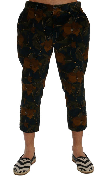 Blue Floral Print Capri Pants