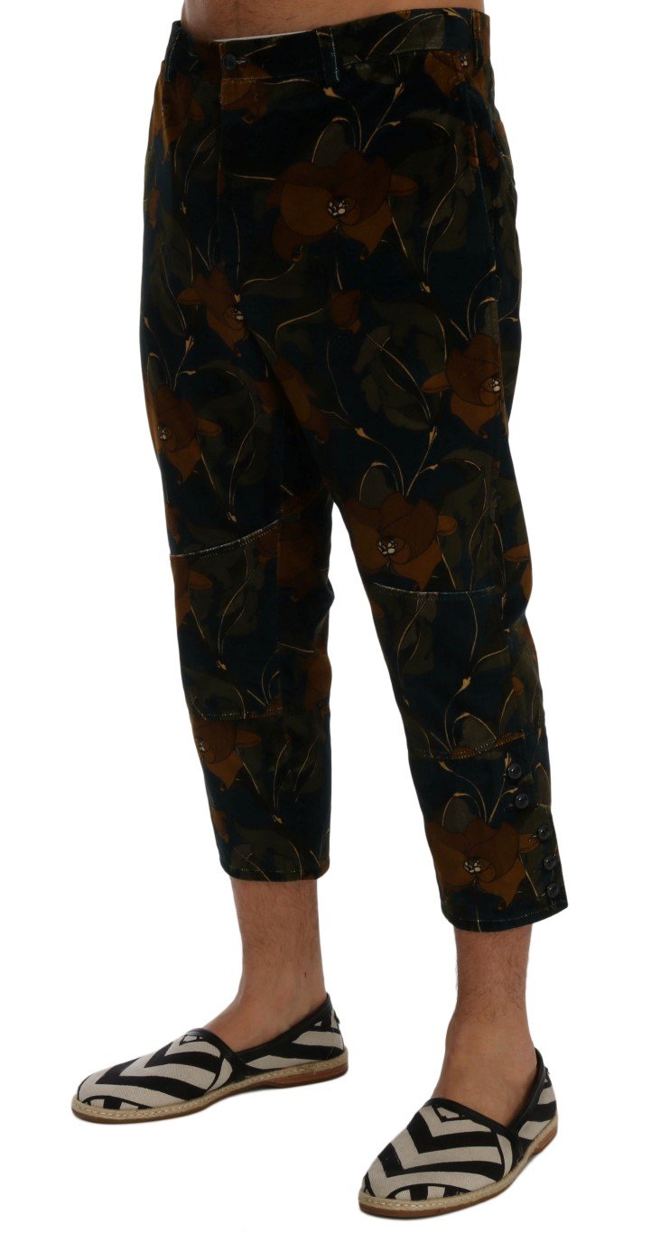 Blue Floral Print Capri Pants
