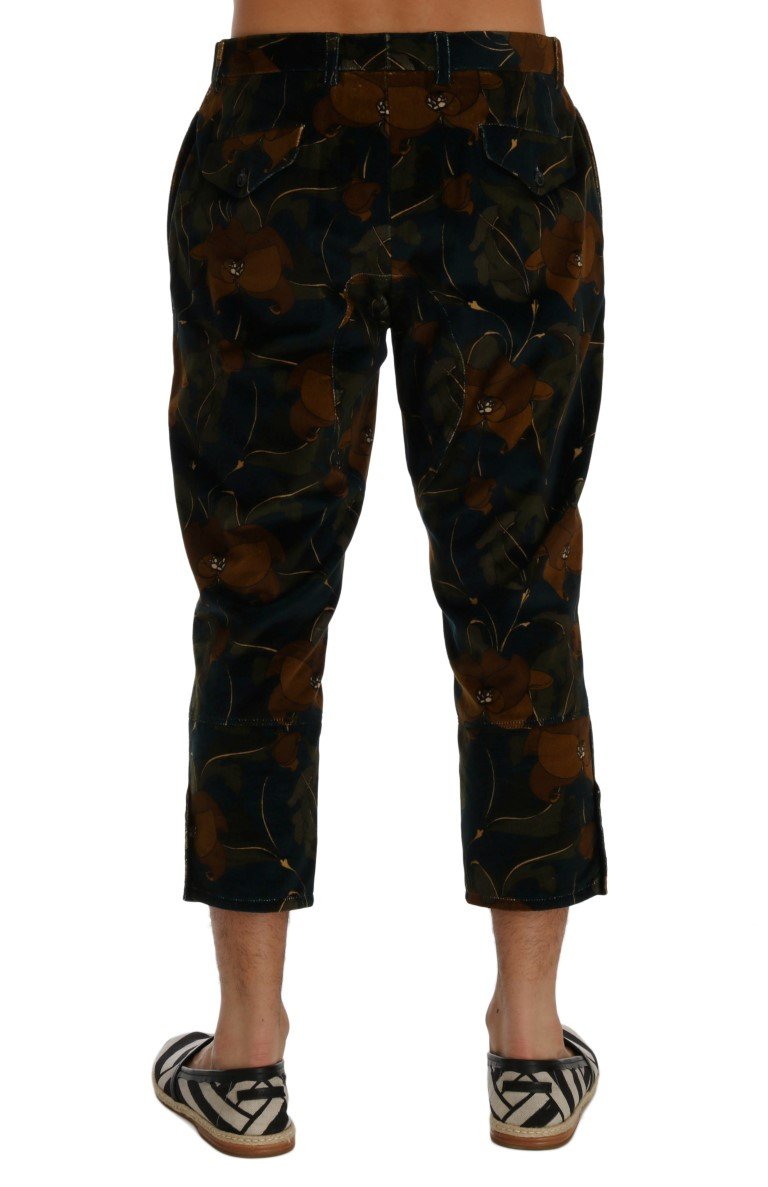 Blue Floral Print Capri Pants