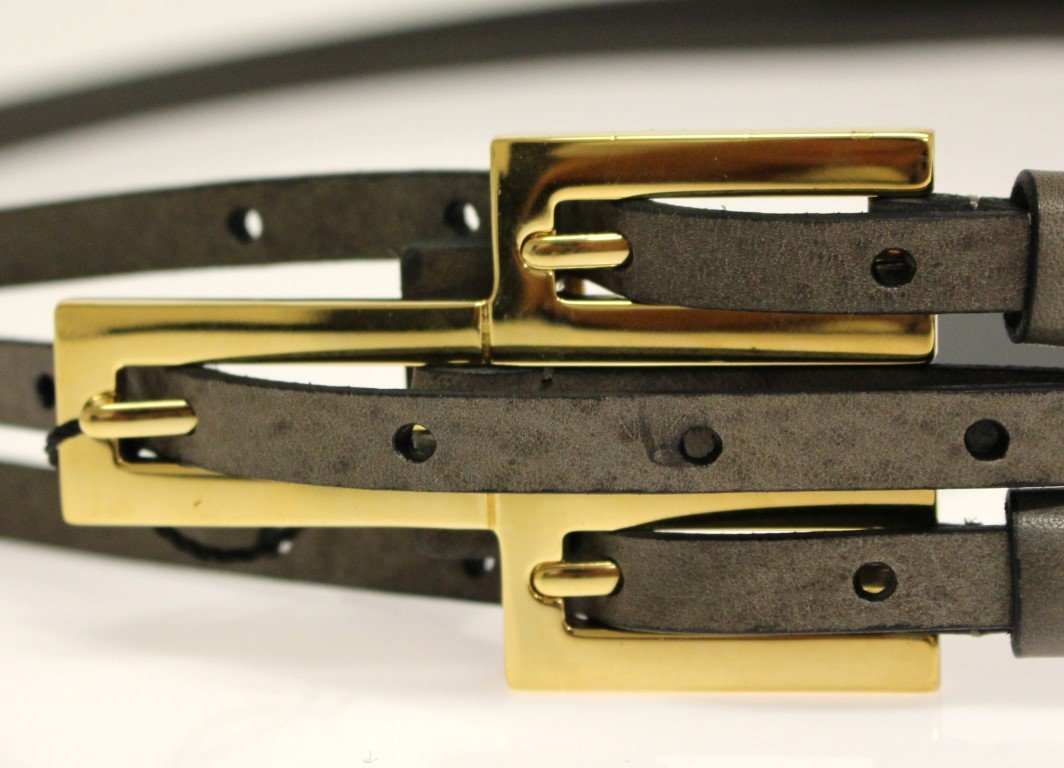 Gray Leather Logo Belt