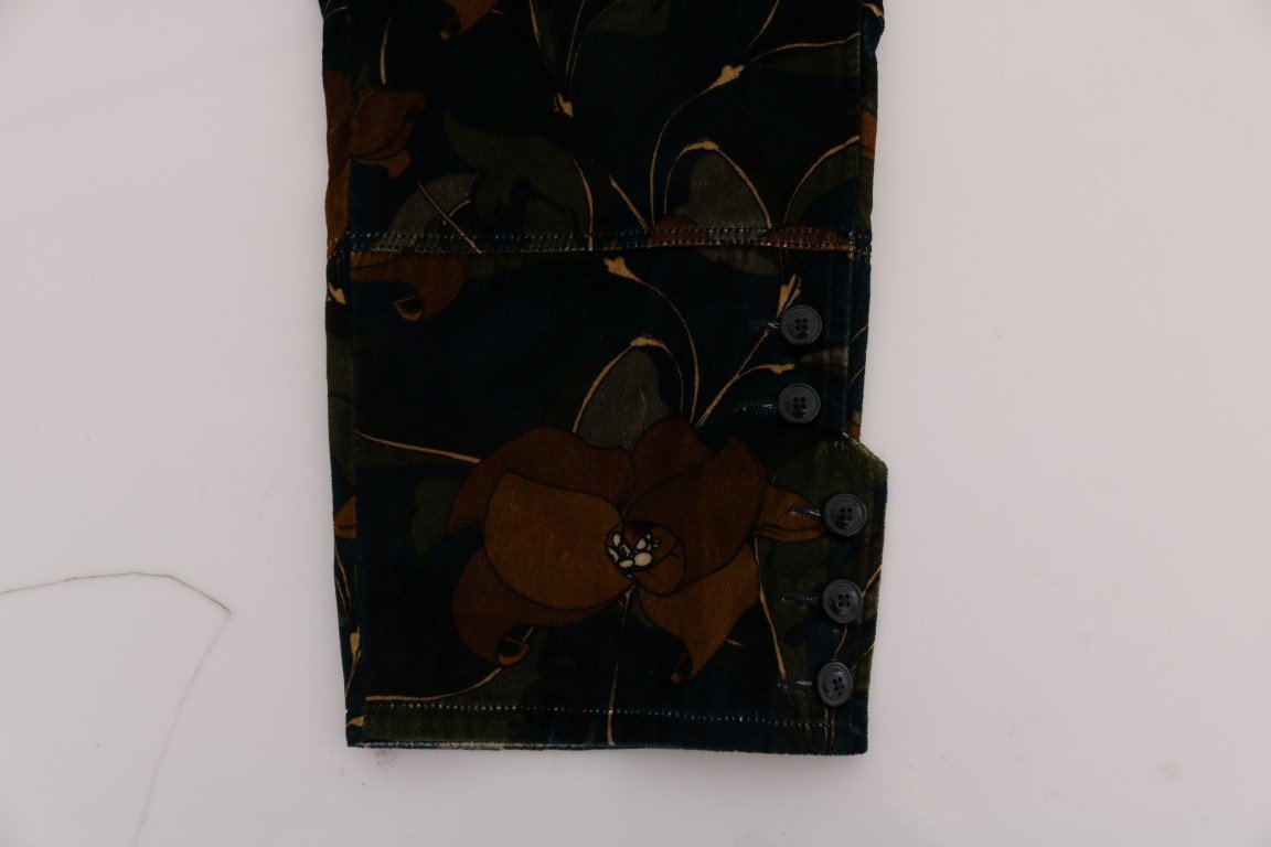 Blue Floral Print Capri Pants