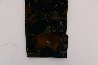 Blue Floral Print Capri Pants