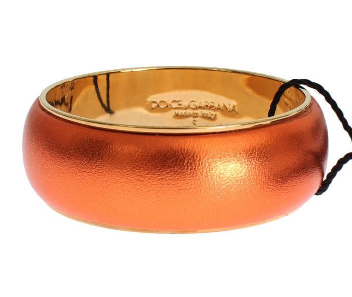 Orange Leather Gold Brass Bracelet