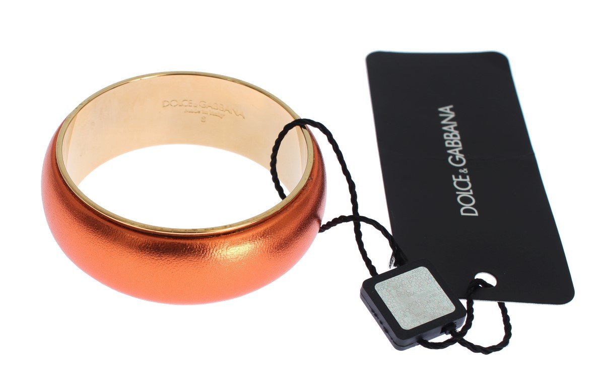 Orange Leather Gold Brass Bracelet