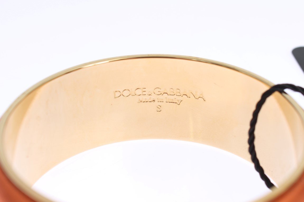 Orange Leather Gold Brass Bracelet