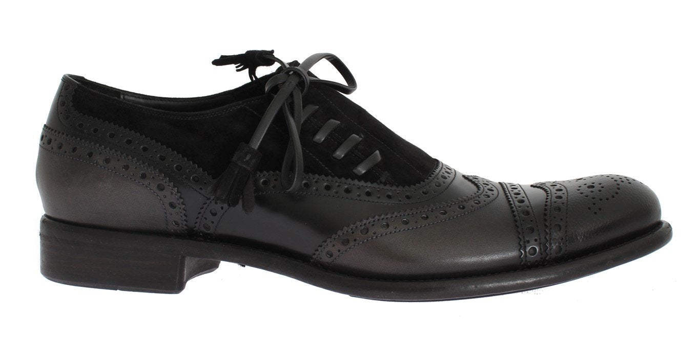 Black Leather Wingtip Oxford Shoes