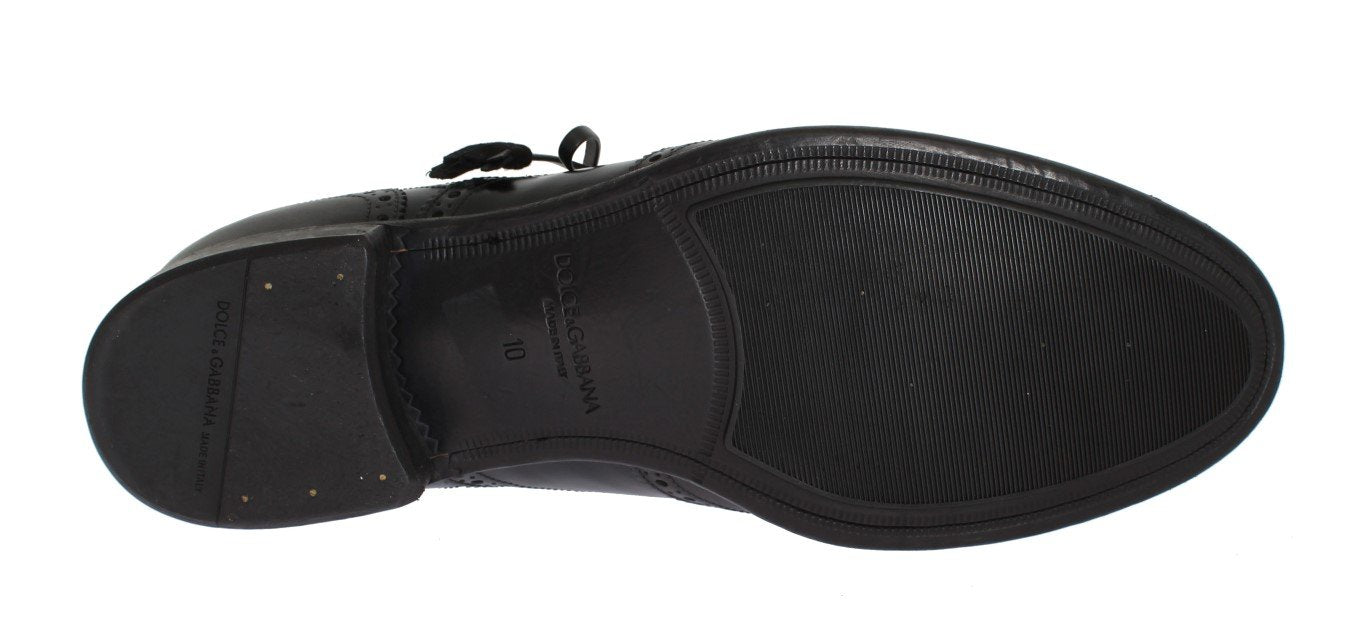 Black Leather Wingtip Oxford Shoes