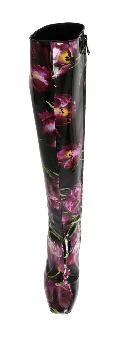 Black Leather Purple Tulip Boots