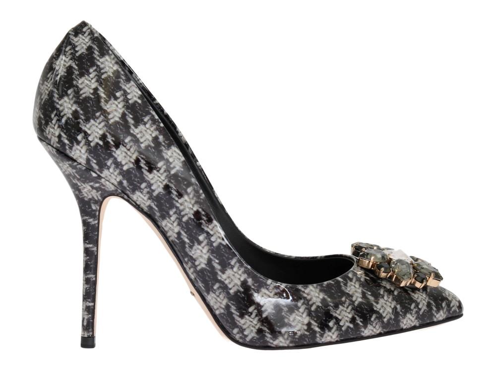Gray Leather Crystal Pumps