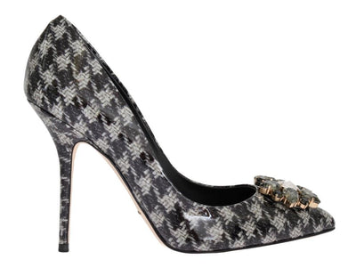 Gray Leather Crystal Pumps