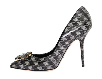 Gray Leather Crystal Pumps