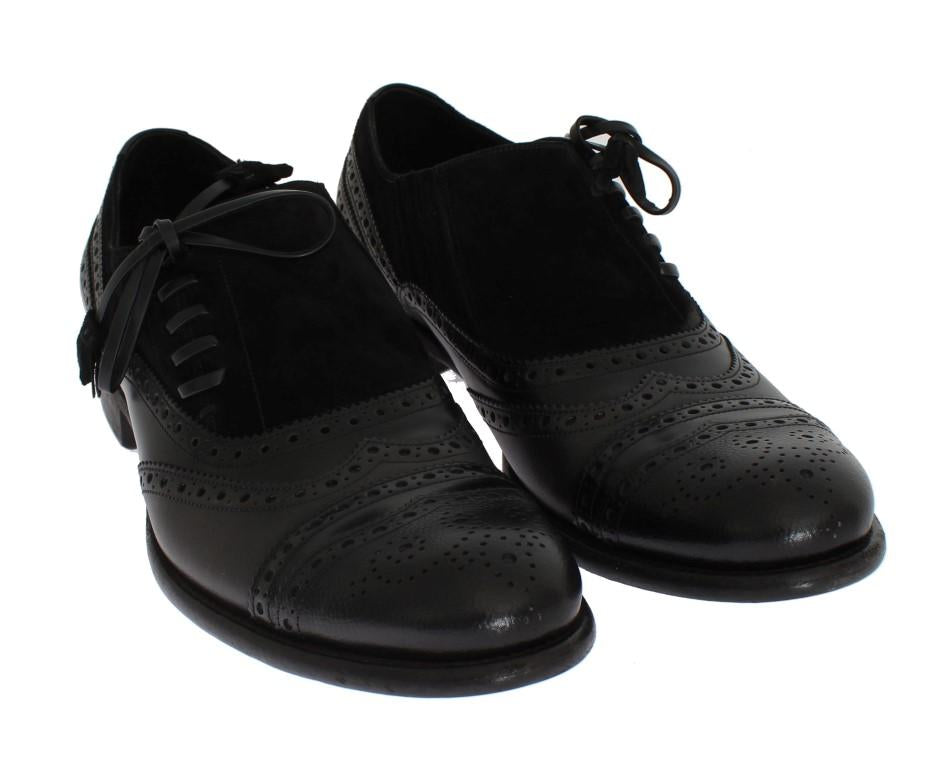 Black Leather Wingtip Oxford Shoes