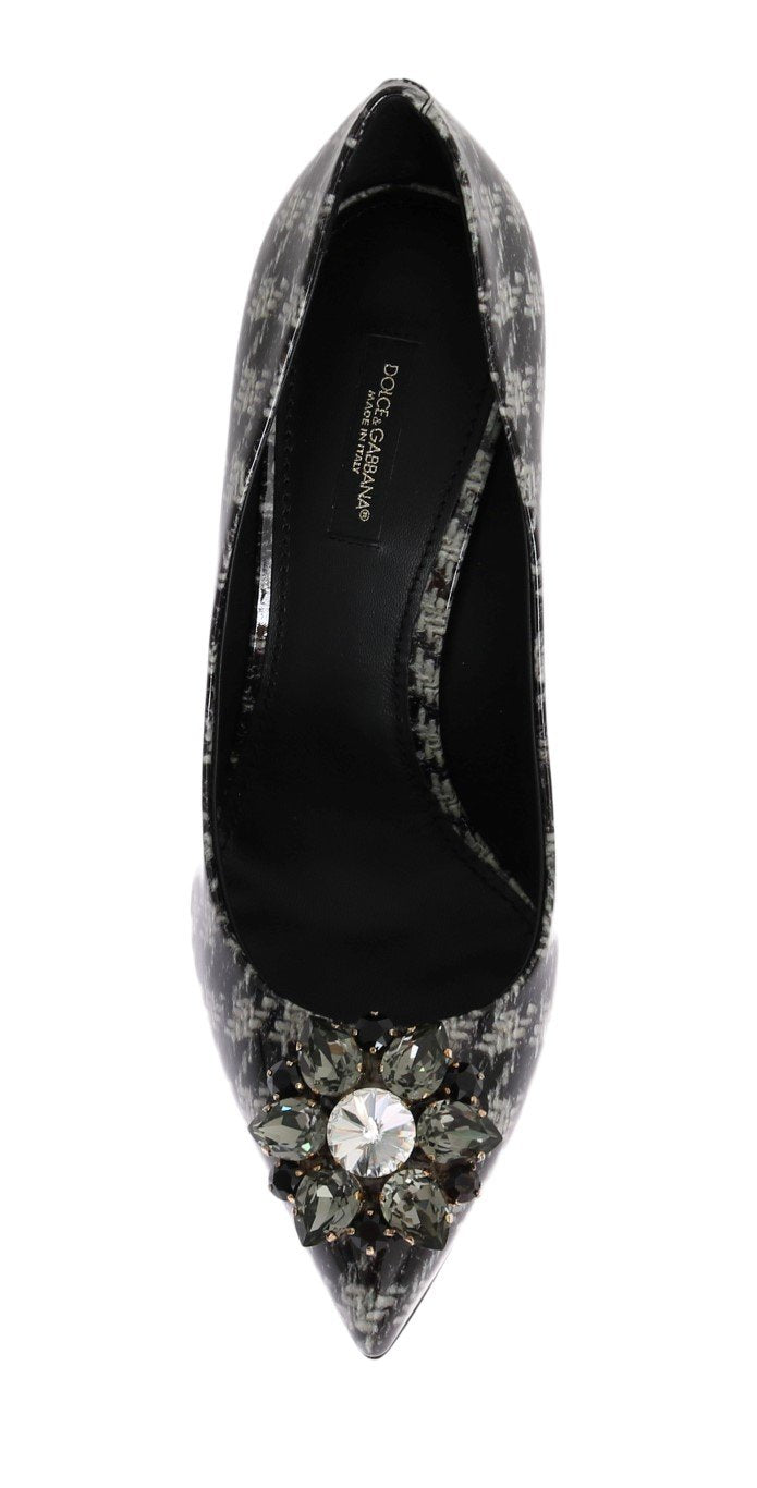 Gray Leather Crystal Pumps