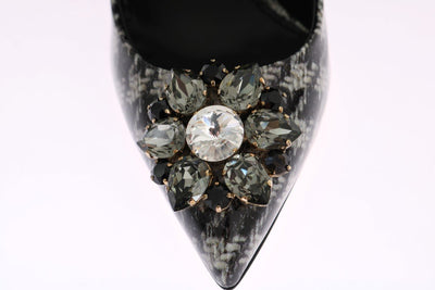 Gray Leather Crystal Pumps