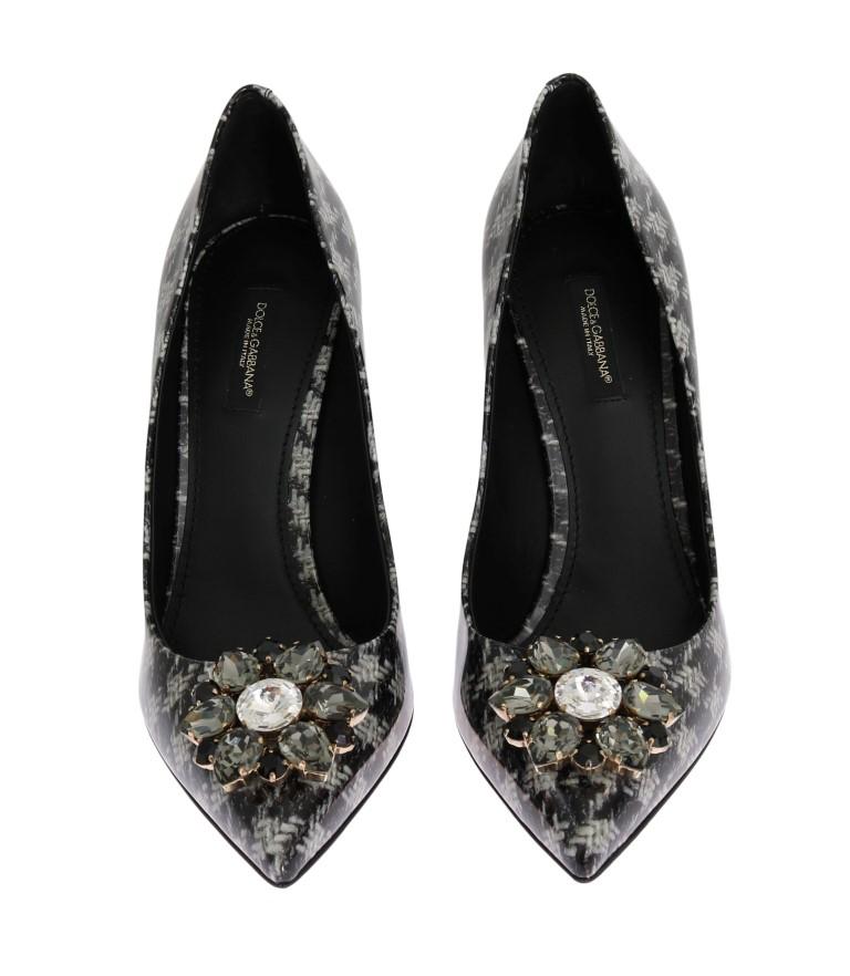 Gray Leather Crystal Pumps