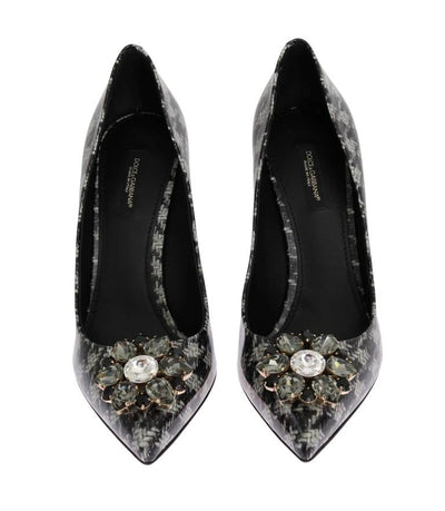 Gray Leather Crystal Pumps