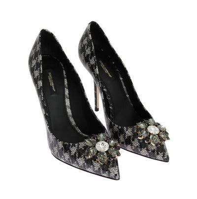 Gray Leather Crystal Pumps