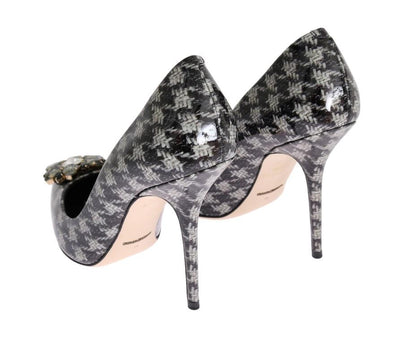 Gray Leather Crystal Pumps