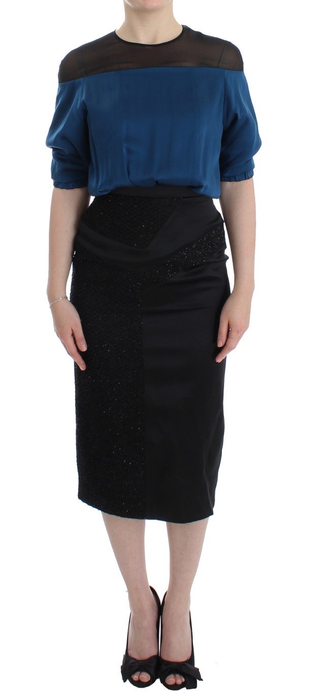 Blue Black Silk Shift Sheath Dress