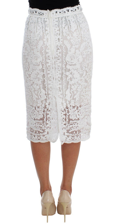 White Cotton Ricamo Lace Pencil Skirt