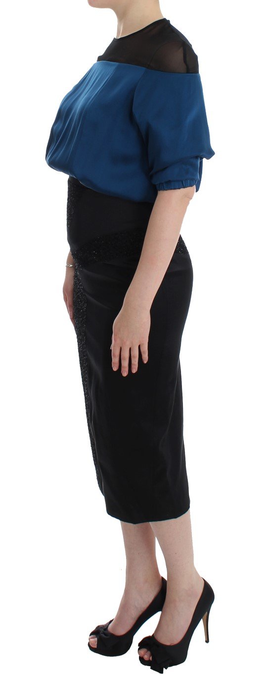 Blue Black Silk Shift Sheath Dress