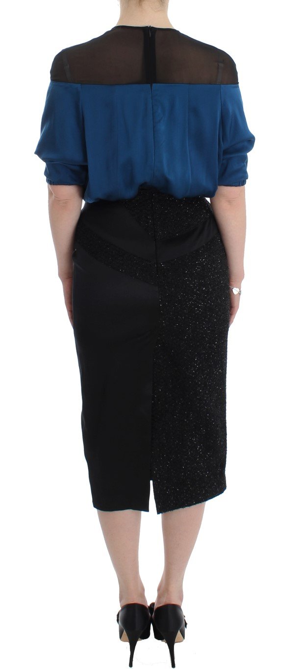 Blue Black Silk Shift Sheath Dress