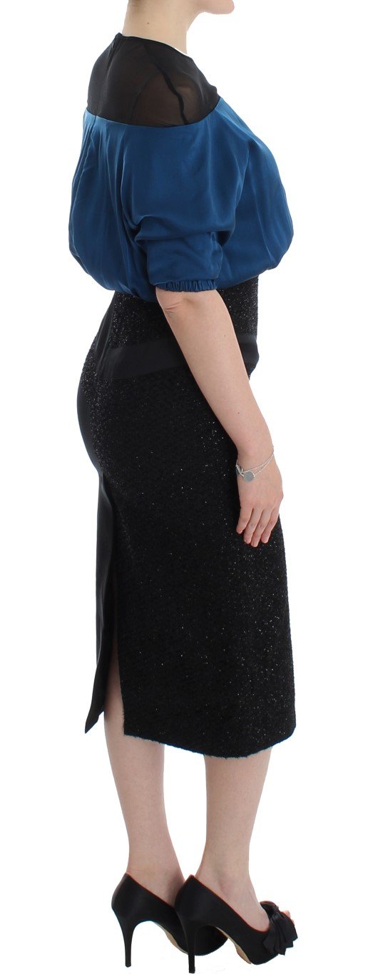 Blue Black Silk Shift Sheath Dress