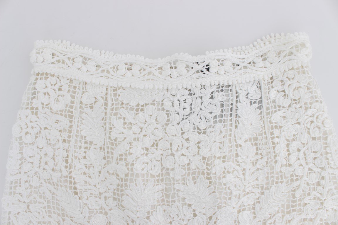 White Cotton Ricamo Lace Pencil Skirt