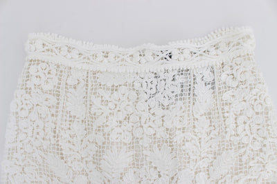White Cotton Ricamo Lace Pencil Skirt