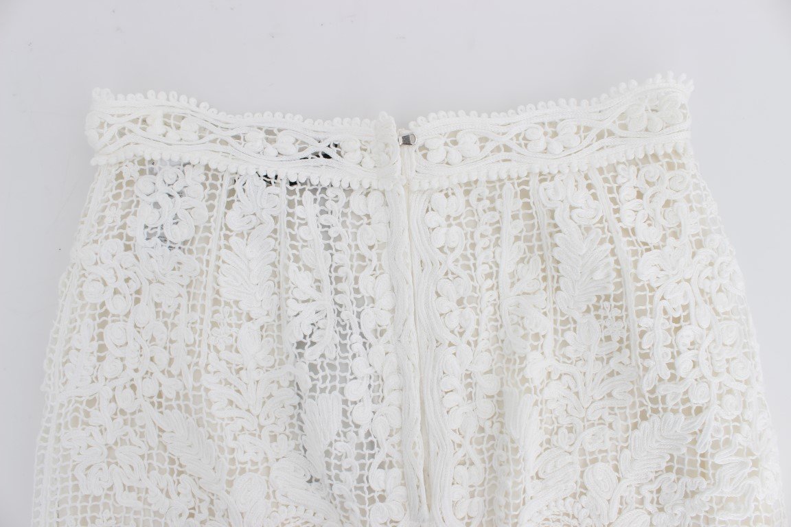 White Cotton Ricamo Lace Pencil Skirt