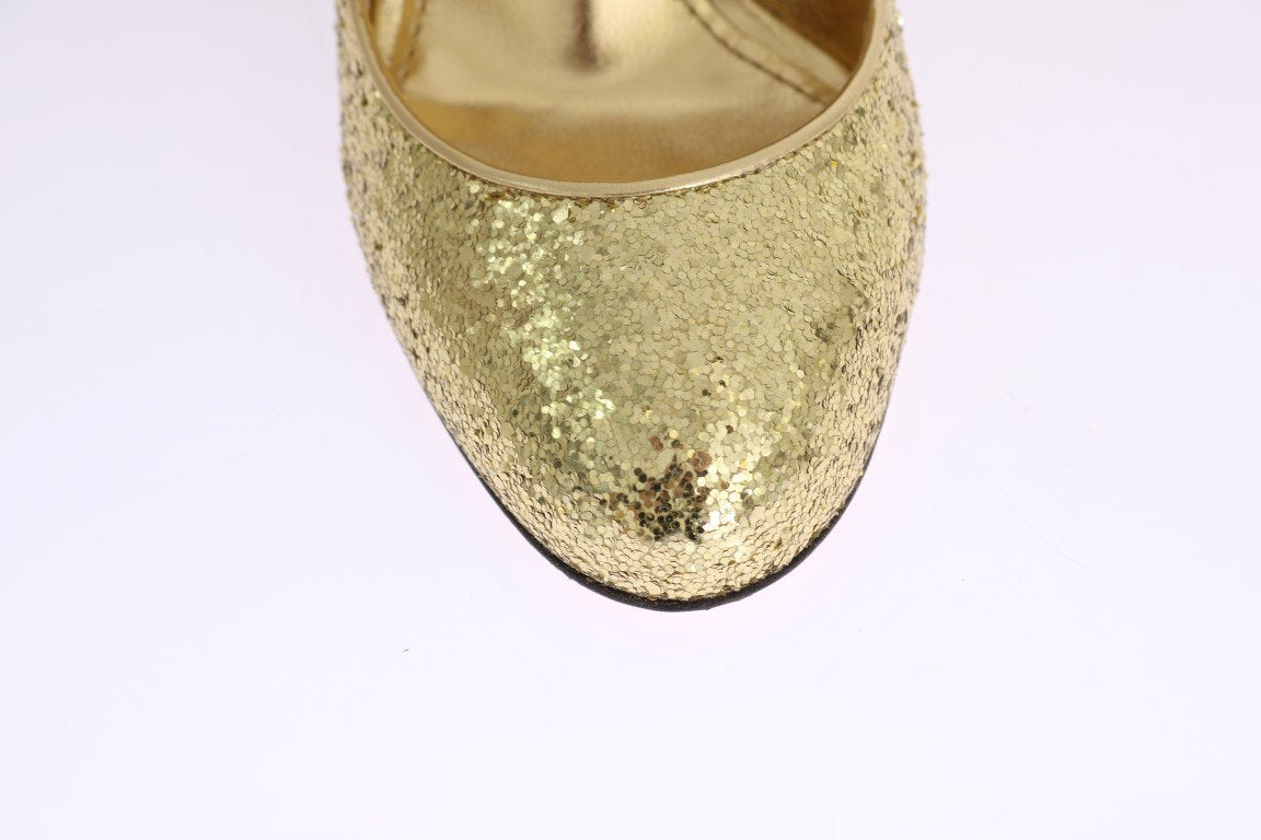 Gold Leather Crystal Fur Pumps
