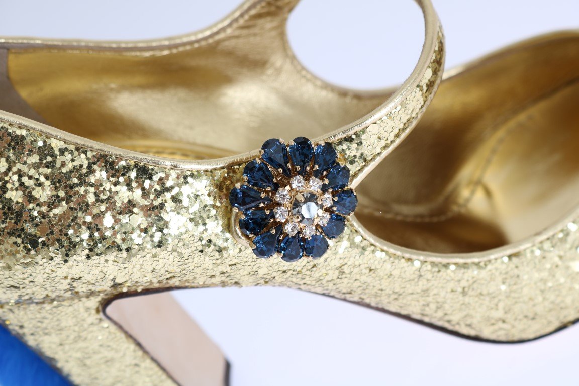 Gold Leather Crystal Fur Pumps