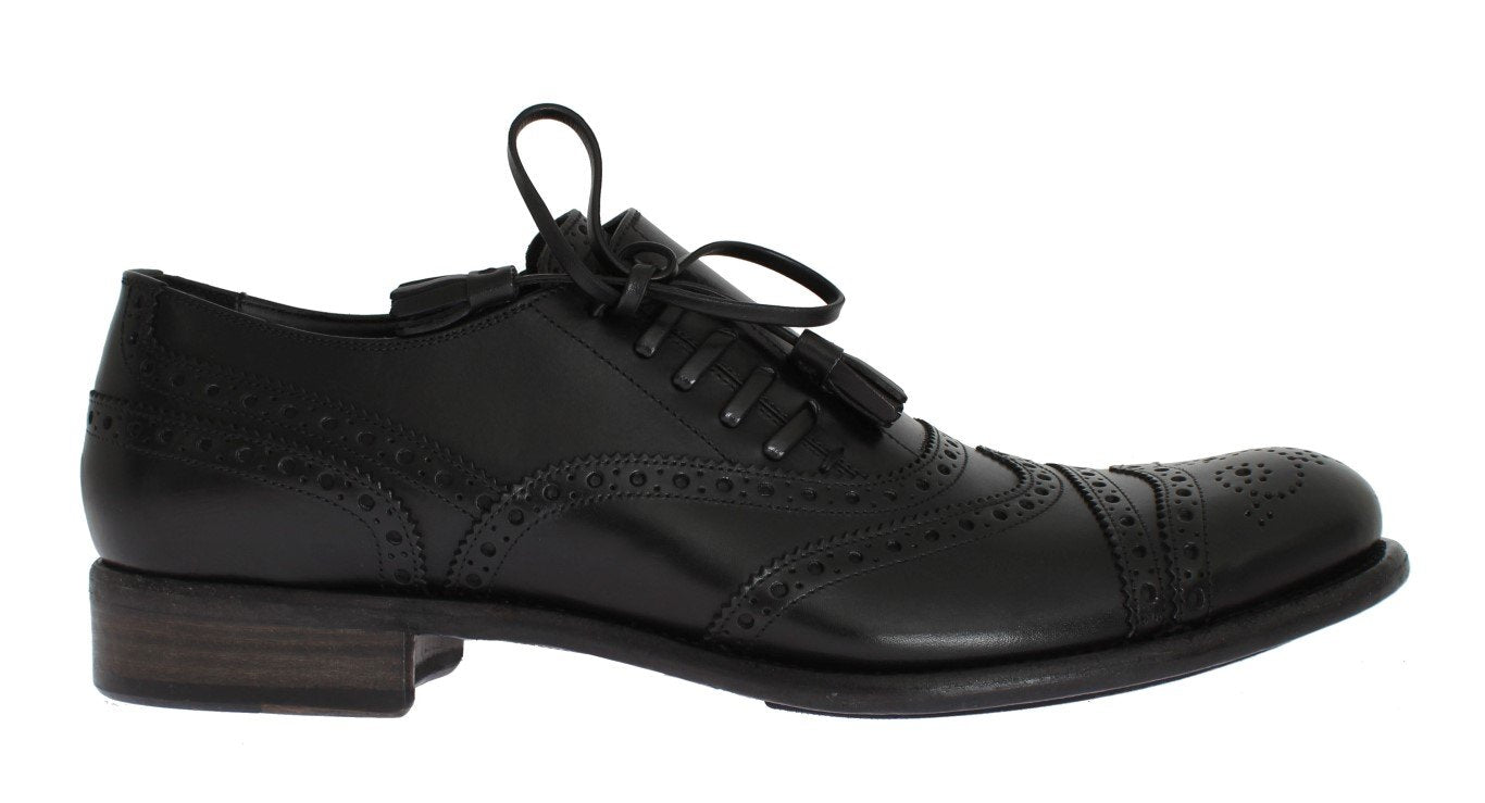 Black Leather Wingtip Oxford Shoes