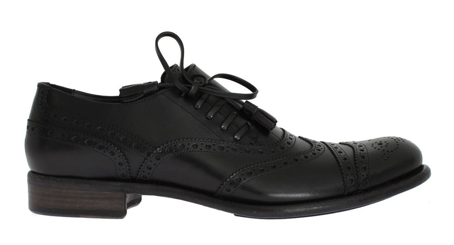 Black Leather Wingtip Oxford Shoes