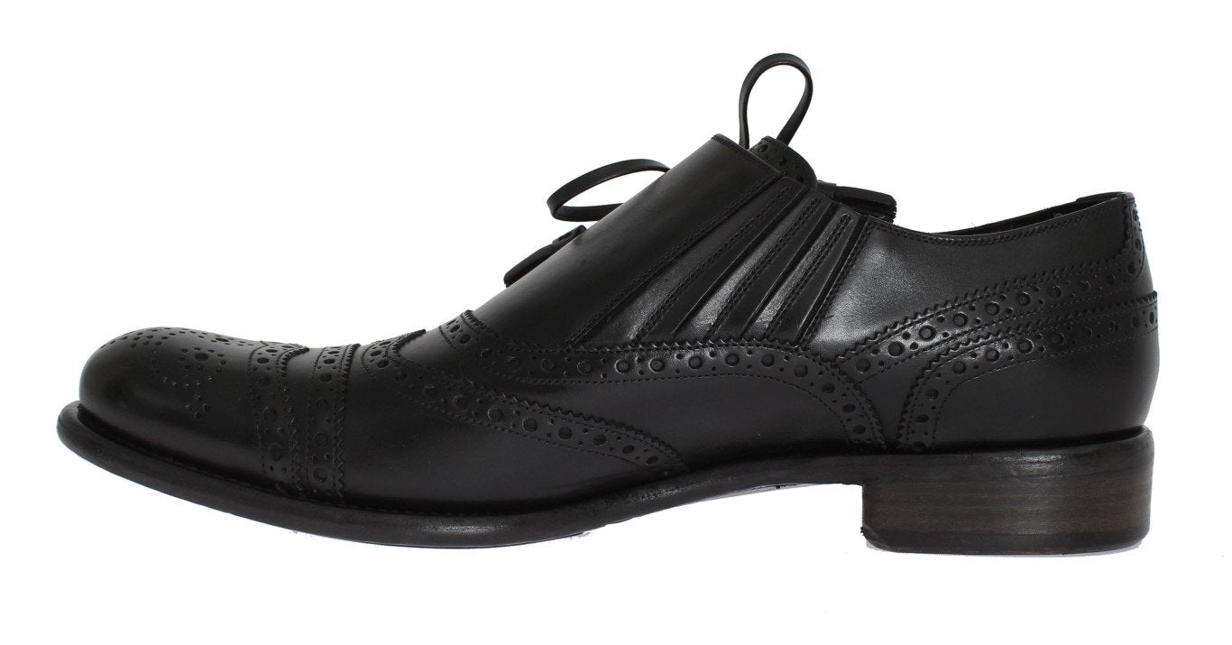 Black Leather Wingtip Oxford Shoes