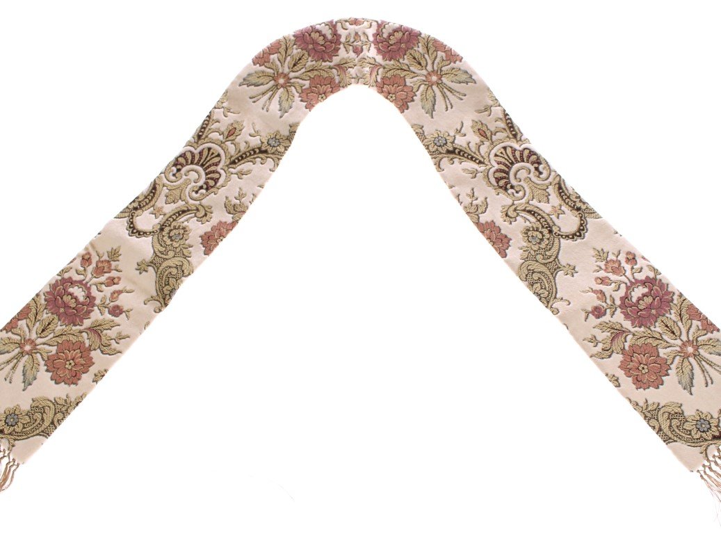 Scarf Men's Beige Silk Necktie Baroque Pattern