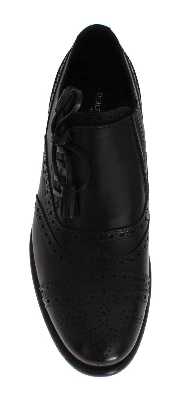 Black Leather Wingtip Oxford Shoes