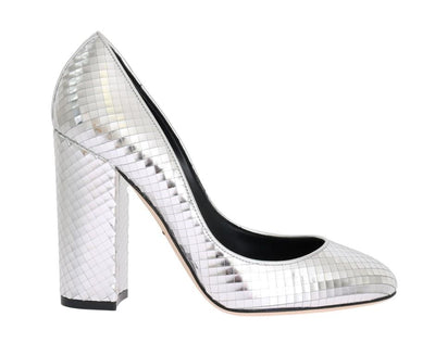 Silver Mosaic Shiny Leather Pumps