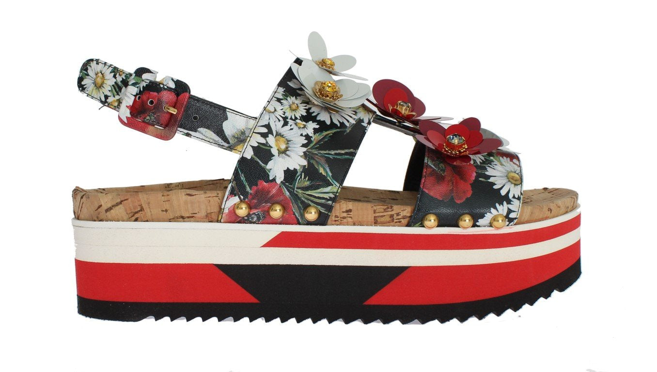 Floral Crystal Leather Sandals