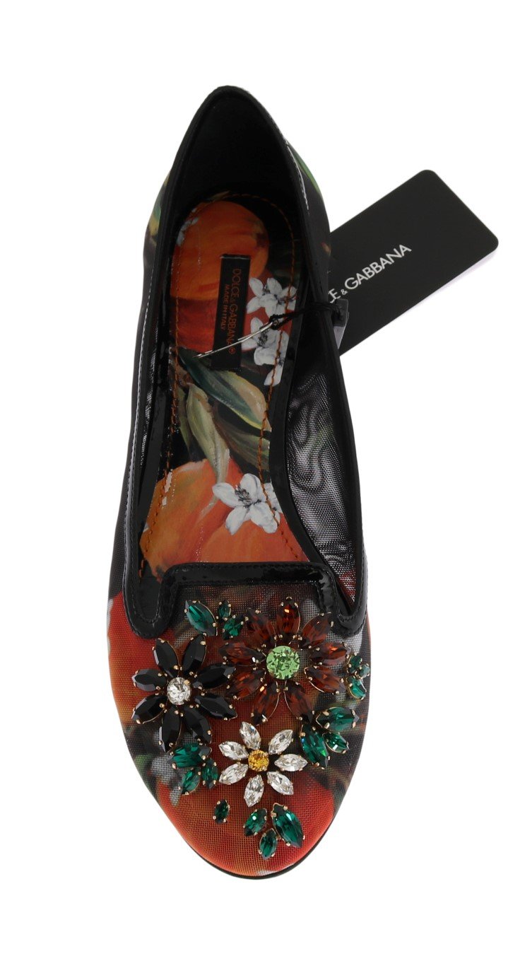 Orange Crystal Ballet Flats Shoes