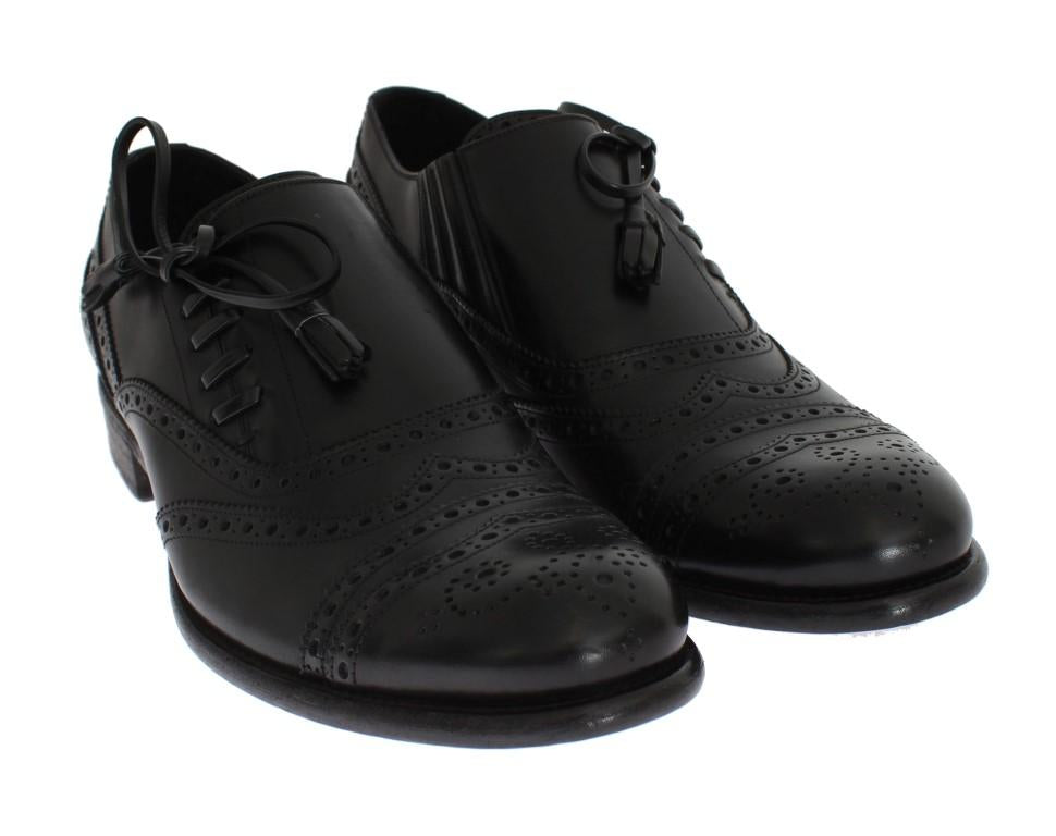 Black Leather Wingtip Oxford Shoes
