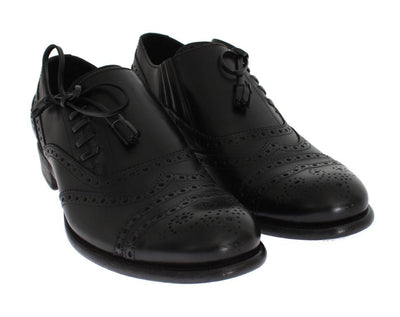 Black Leather Wingtip Oxford Shoes