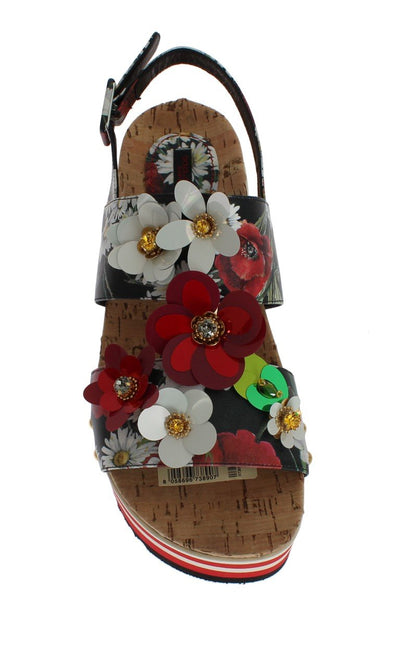 Floral Crystal Leather Sandals
