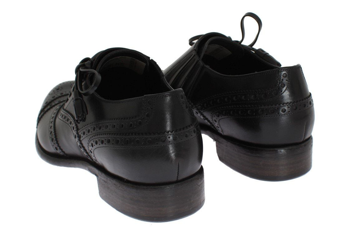 Black Leather Wingtip Oxford Shoes
