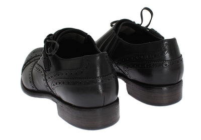Black Leather Wingtip Oxford Shoes